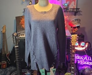 Olivia Sky Heathered Blue Crew Neck Sweater